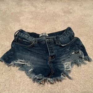 We The Free Distressed Dark Blue Denim Shorts